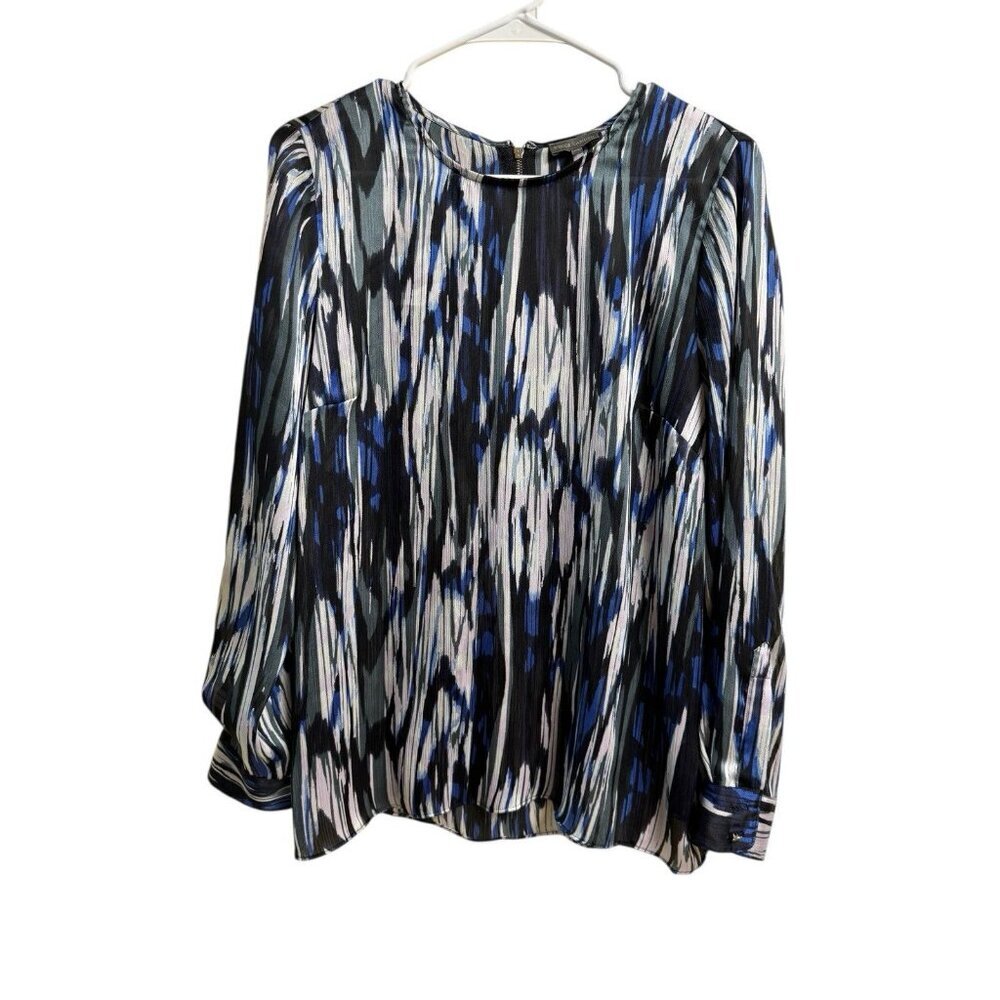 Vince Camuto Abstract Print Blouse Blue Black Long Sleeve Women’s Medium
